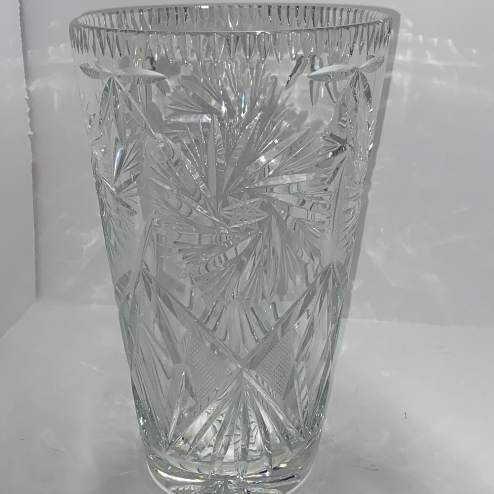 Huge Pinwheel Crystal large size and weight heavily decorated vase.